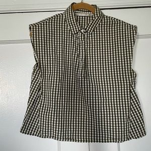 zara tarafaluc olive green and white gingham popover shirt, size small